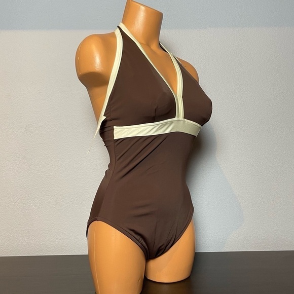 Inc Chocolate V-Neck Halter One Piece with High Back (SW21) - Picture 8 of 9